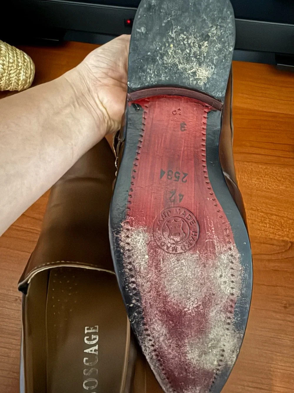 Boscage Men's Brown Leather Slip-On Dress Shoes size 42